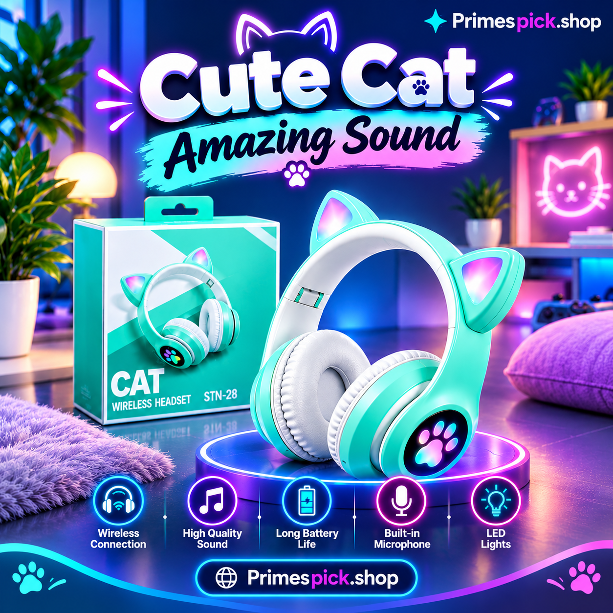 π±π§ Cute Cat Wireless Headphones β¨