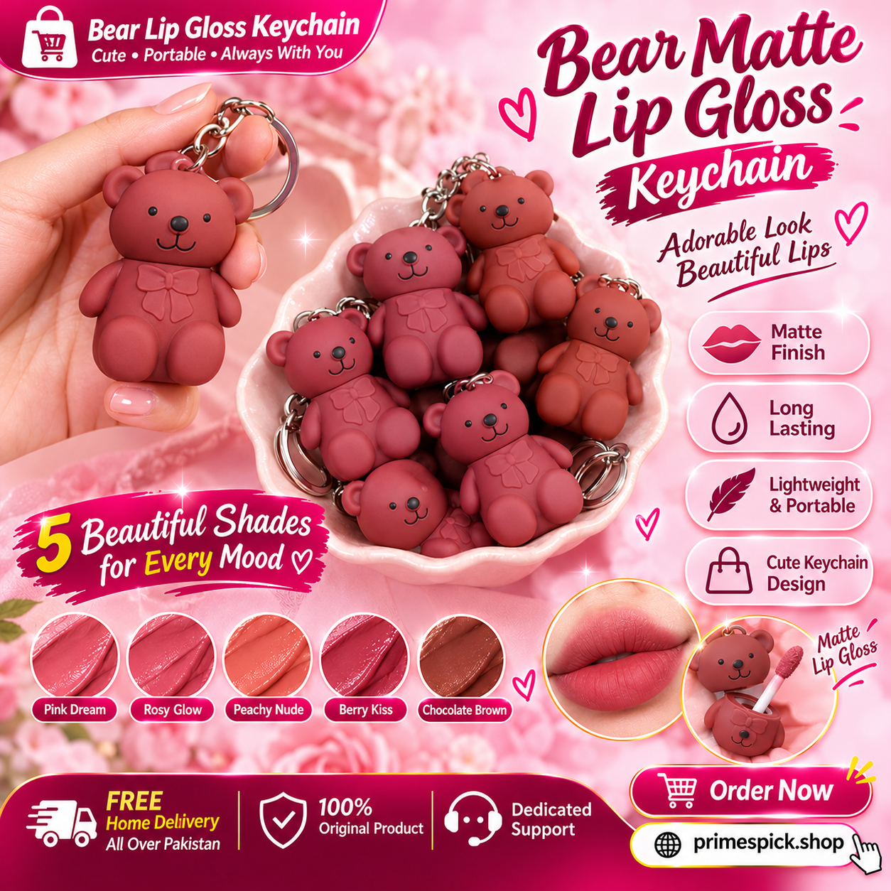 ๐ป๐ BEAR MATTE LIP GLOSS KEYCHAIN ๐ธ